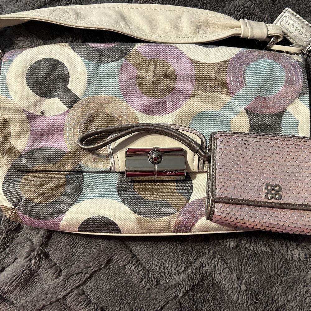 RARE Coach Kristin Op Art Sequin Clutch mini bag clutch & matching coach wallet